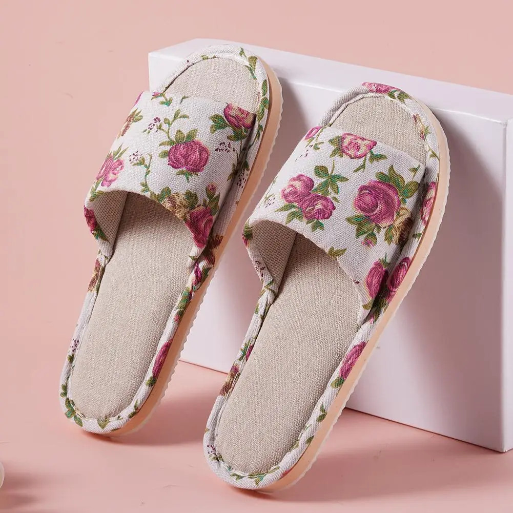 Fashion Floral Slippers Women Casual Comfortable Indoor Home Flat Shoes Anti Sli