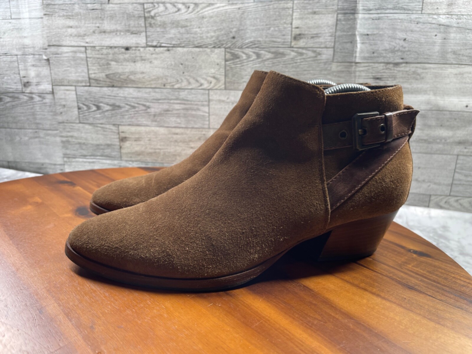 Aquatalia Farin Boots Women 9.5M Shoes Brown Suede Strap Waterproof Ankle Bootie