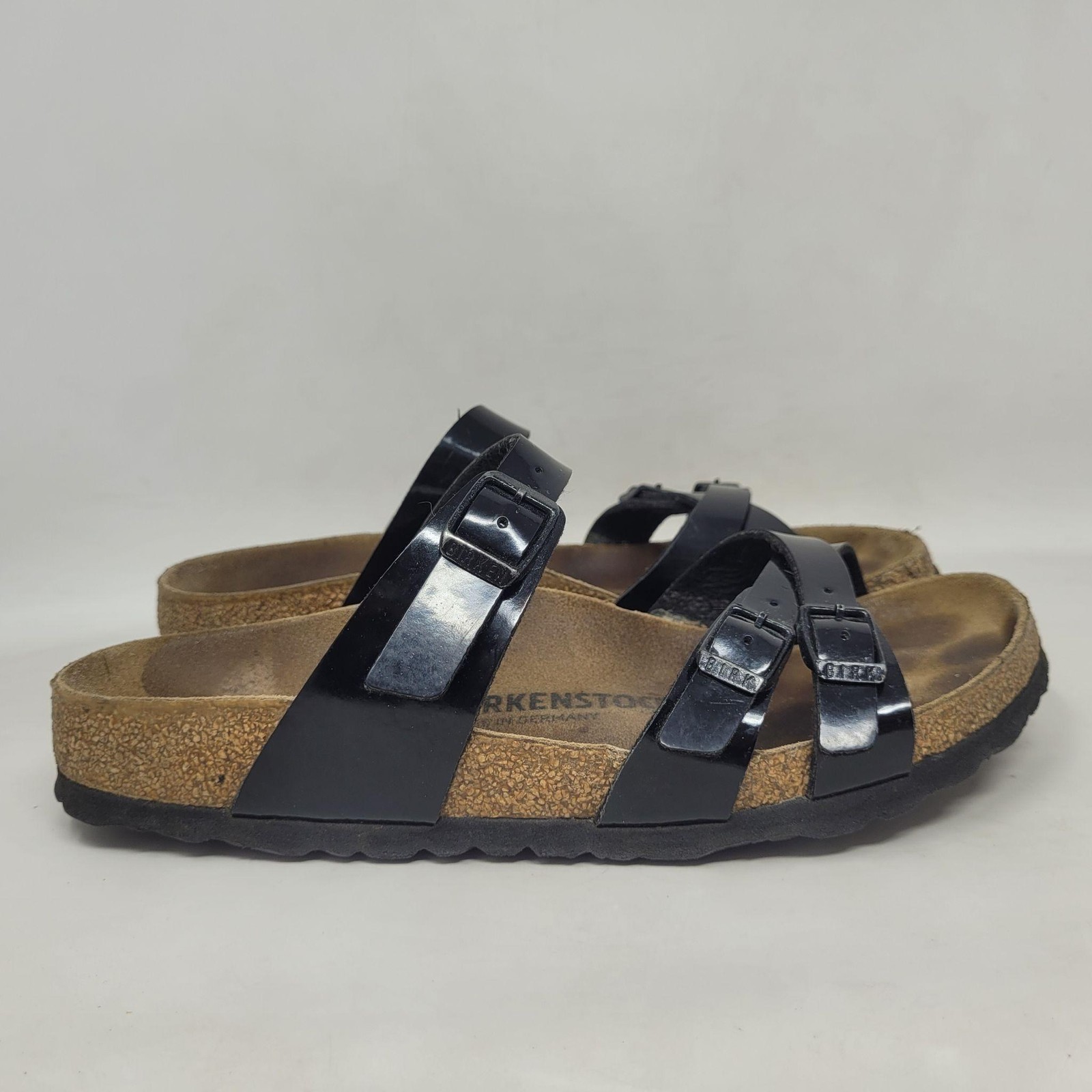 Birkenstock Franca Sandals EU39 US8 Narrow Black Patent Leather Slides Slip On