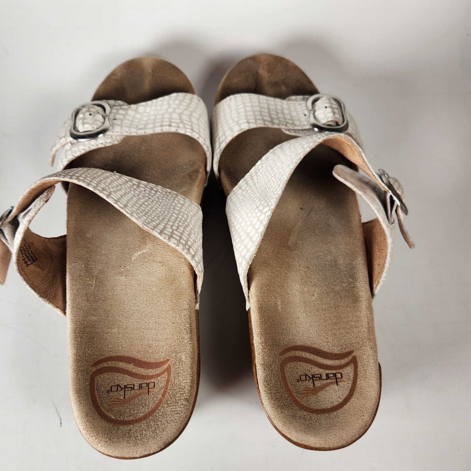 DANSKO Women’s Sophie Sandal 8.5 EU 39 White Snake Print Open Toe Leather Shoe