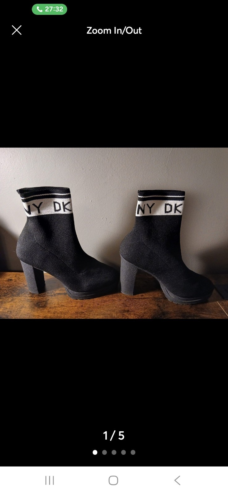 DKNY Black Knit Sock Bootie Ankle Boots Round Toe Pull On Logo Women’s 6