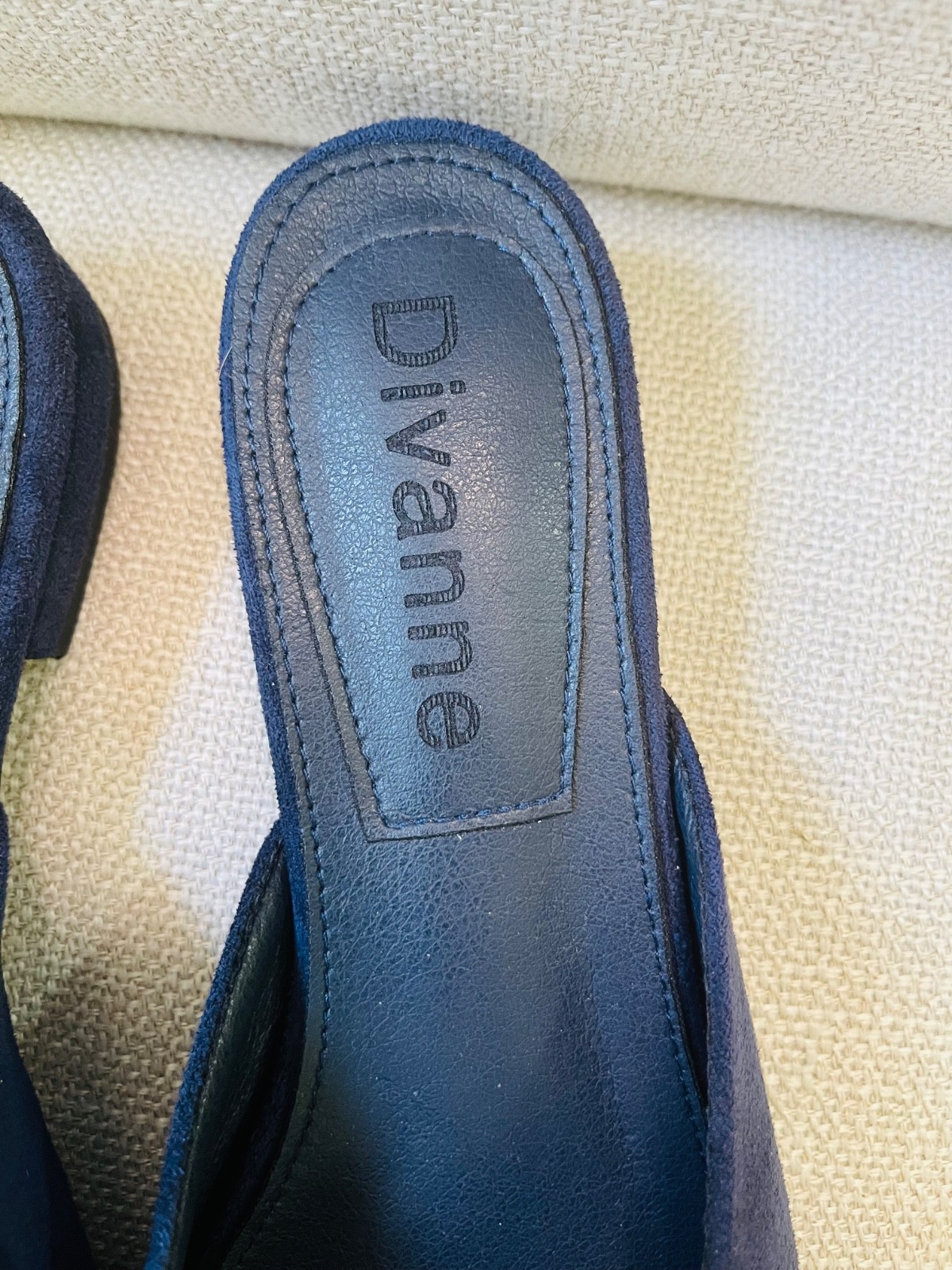 Divanne Navy Blue Suede Pointed Toe Flats Buckle Mule Shoes Women Size 8