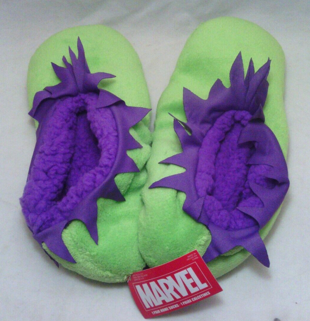 NWT Womens Marvel Incredible HULK Slipper Socks – Size 9-11 Fits Shoe Size 4-10.