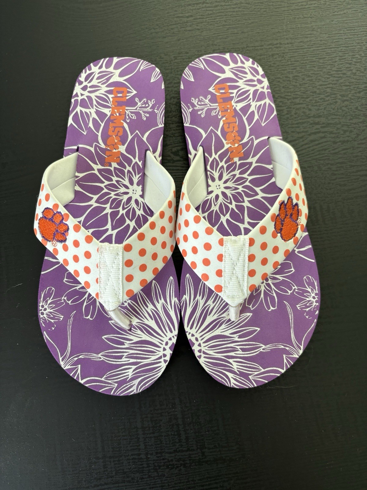 College Edition Clemson Flip Flop Sandals – Women’s Size S 5/6 Orange & Purple