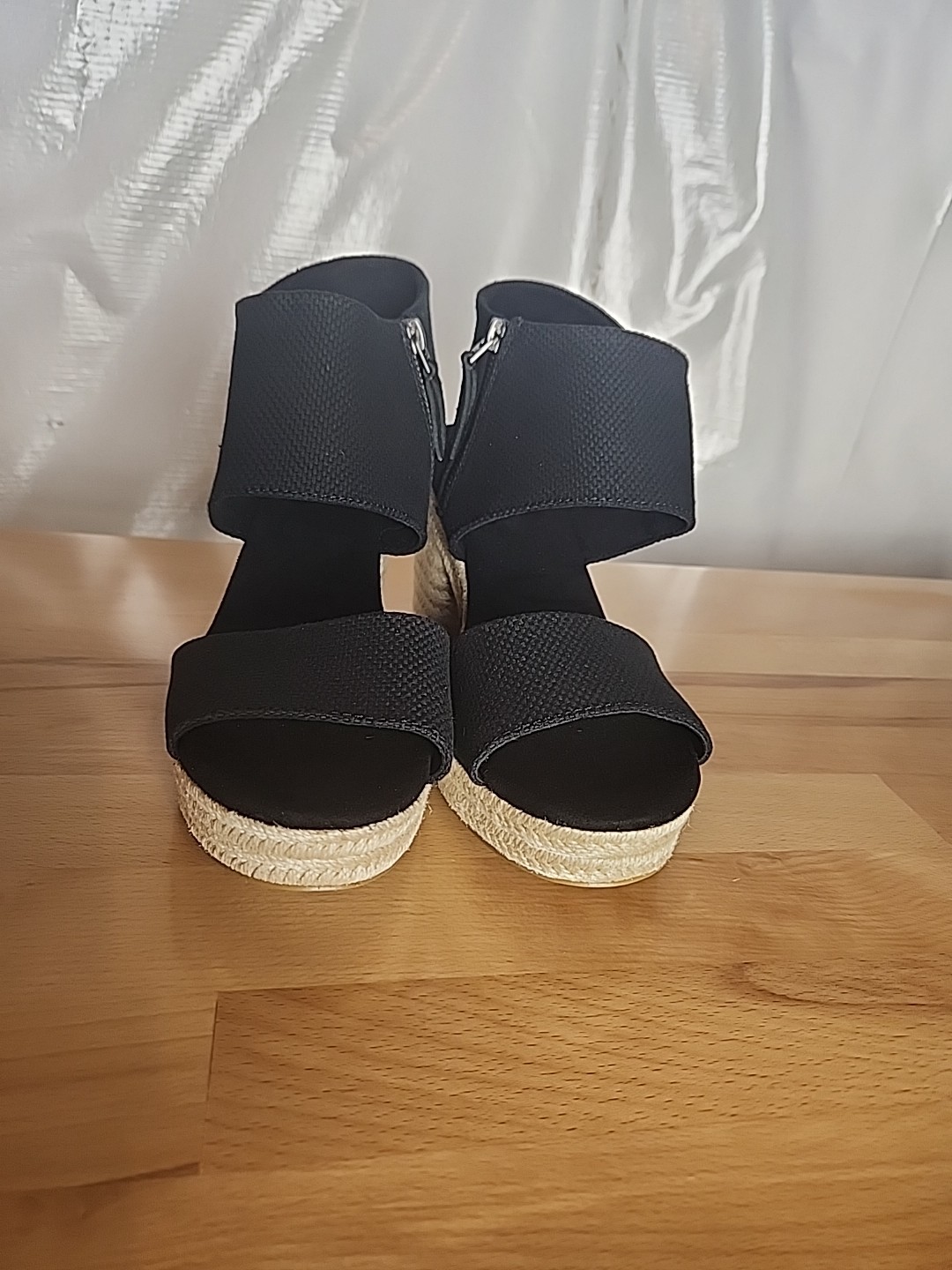 TOMS Majorca Rope Platform Espadrille Sandals 12 Black Block Heel Resort Chic