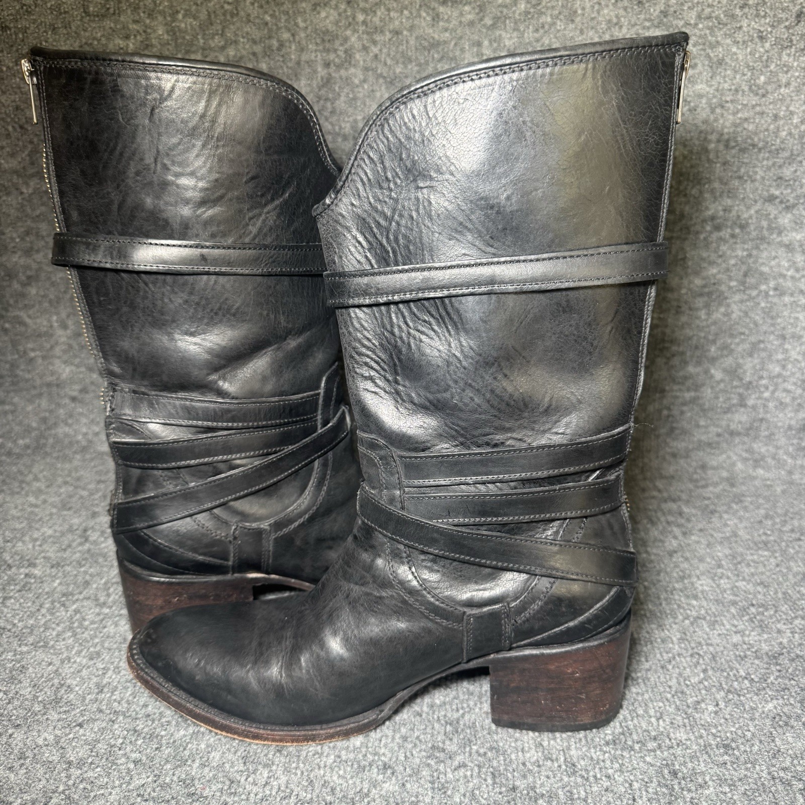 FREEBIRD BY STEVEN Pike Black Boots Women Size 10 Western Buckle Straps