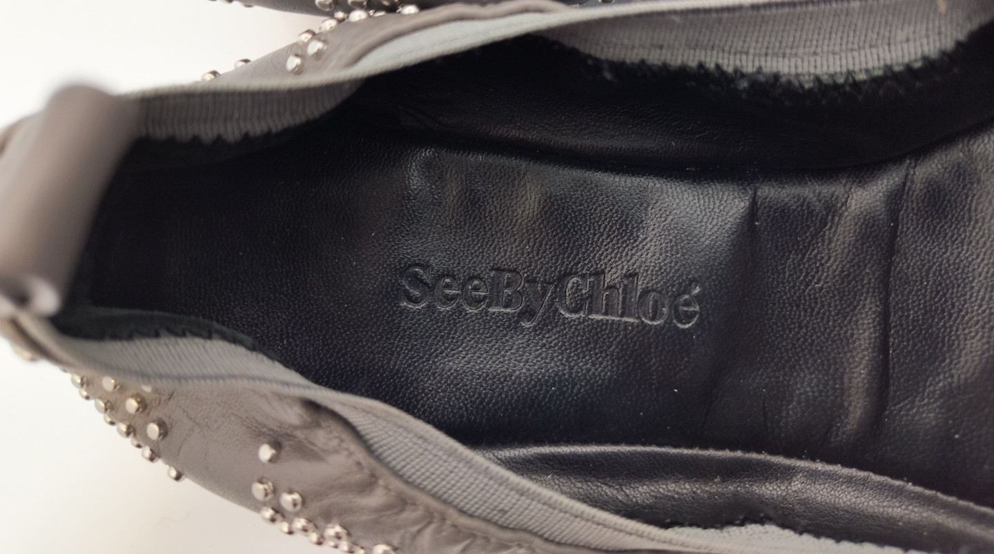 See By Chloe Gray Leather Studded Stretch Ballet Flatsd Women’s Size 40 U.S. 10