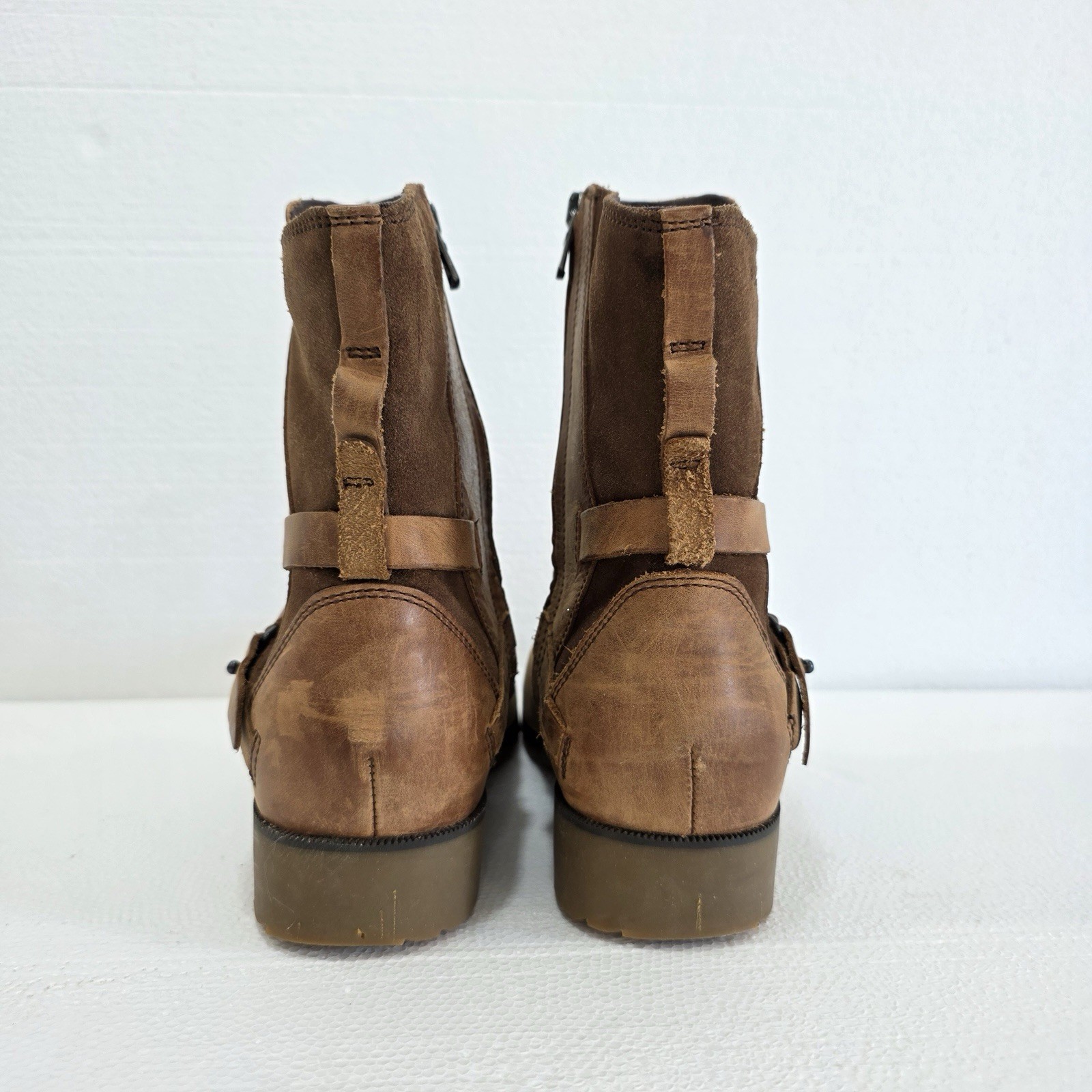 Teva Waterproof Leather Boots Brown Women’s 11 Side Zip Strap Ankle