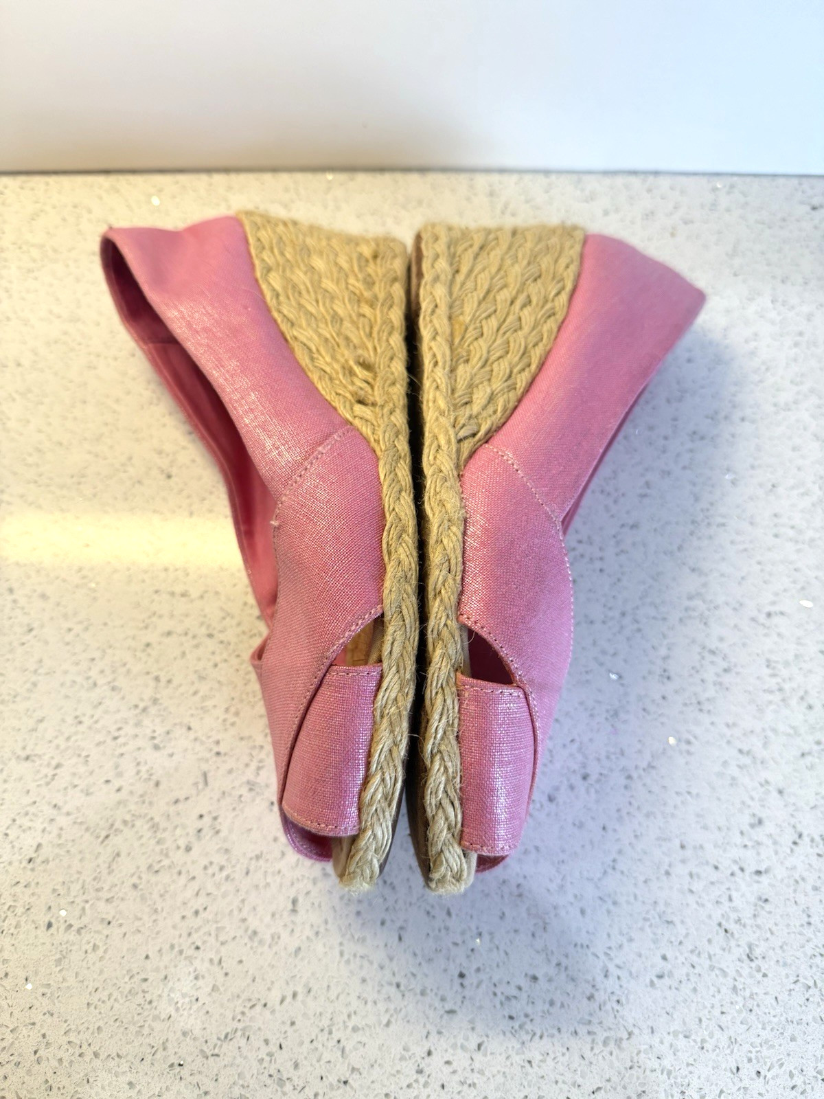 Lauren Ralph Lauren Cecilia Wedge Heels 8.5 B Linen Fuchsia Shantung Espadrille