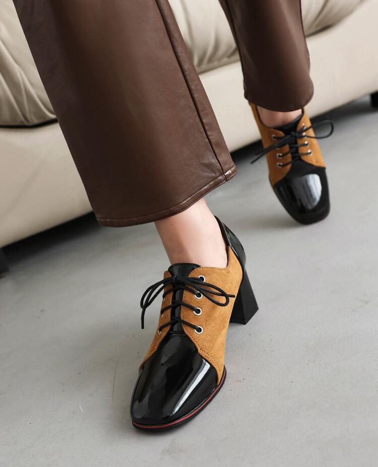 Womens Formal Business Pump Retro Elegant Casual Lace Up Block Chunky Heel Shoes