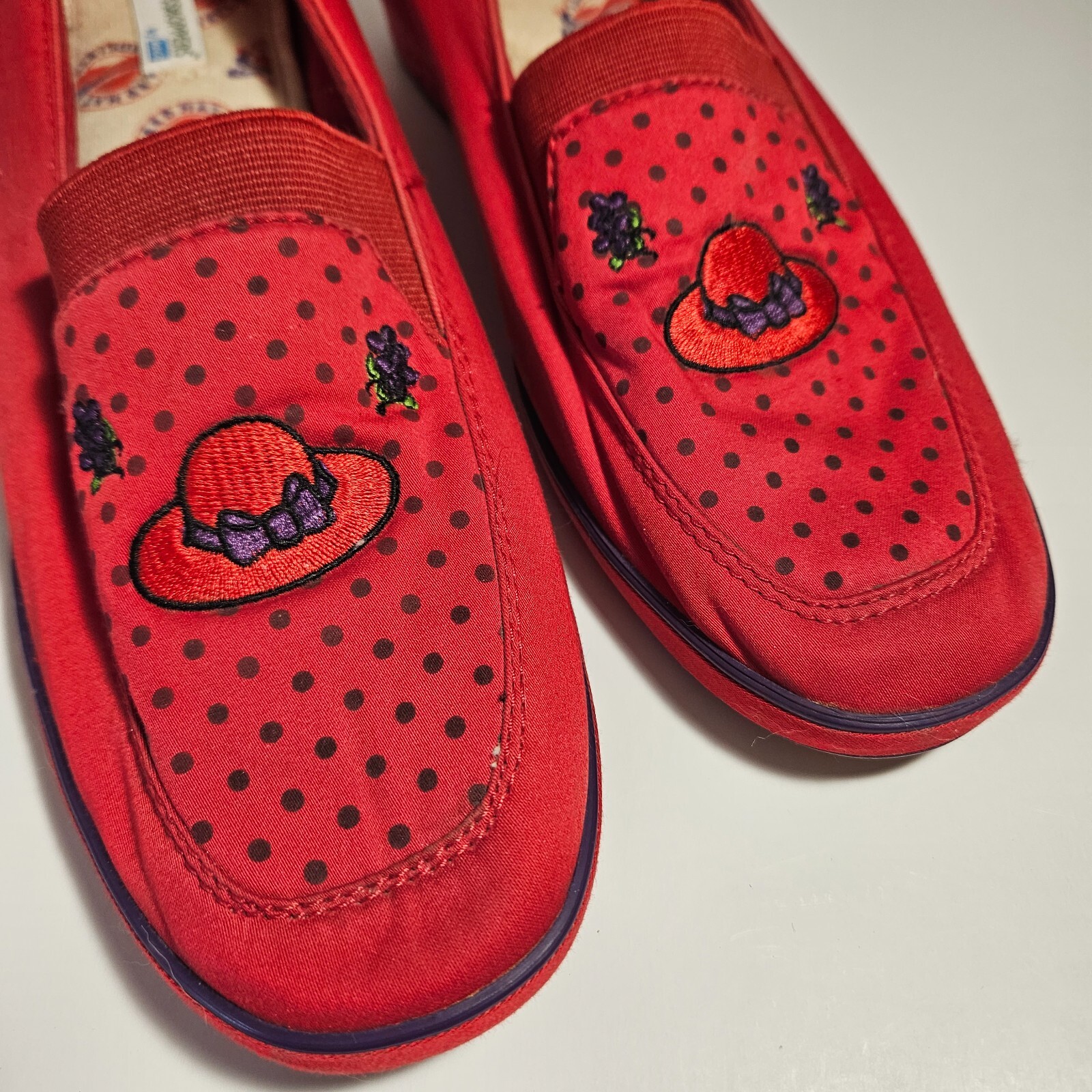 Grasshoppers Keds Womens Red Hat Society Polka Dot Slip-on Wedge Shoes 8.5M