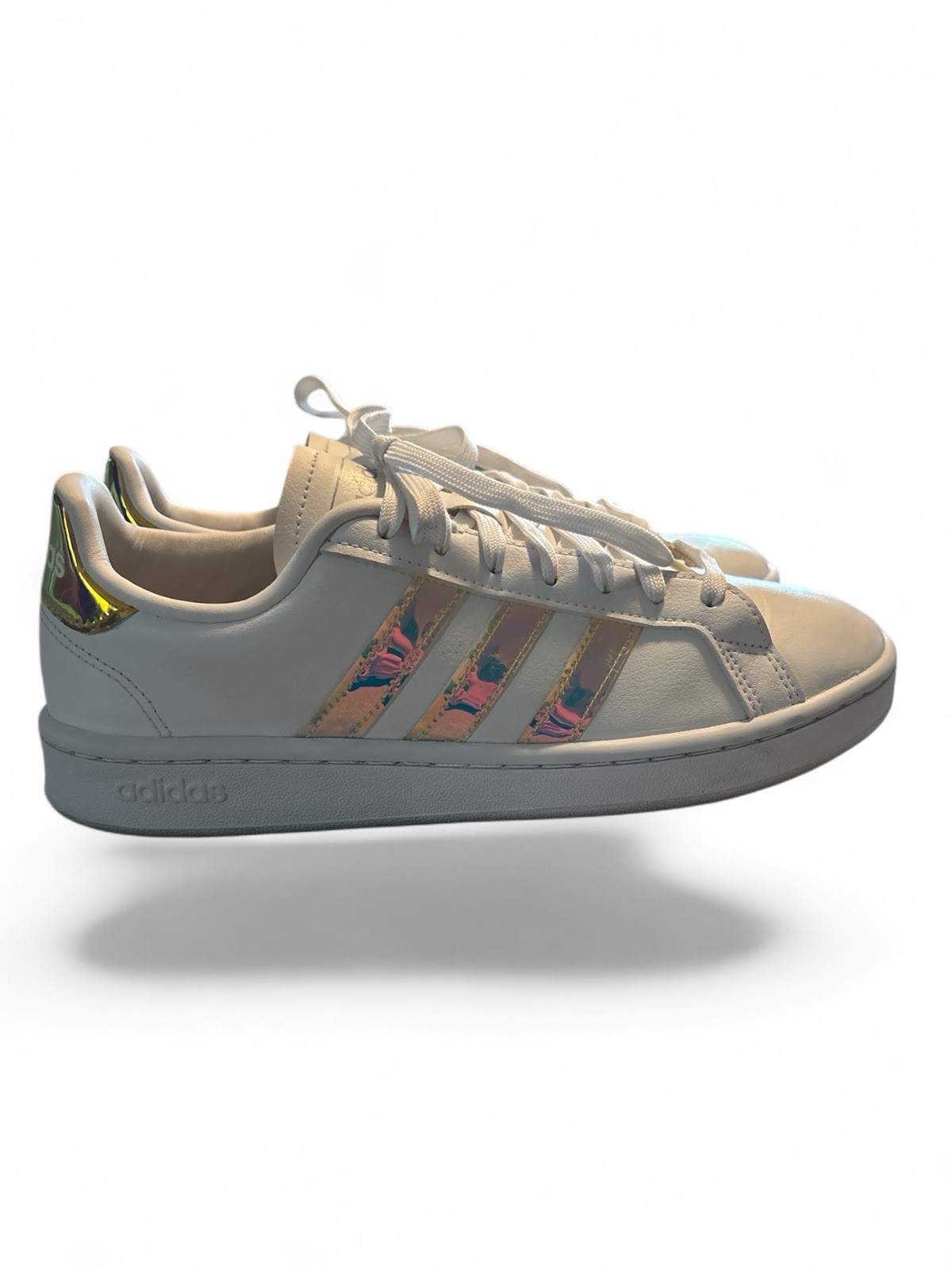 adidas White Iridescent Stripe Low Top Athletic Shoes