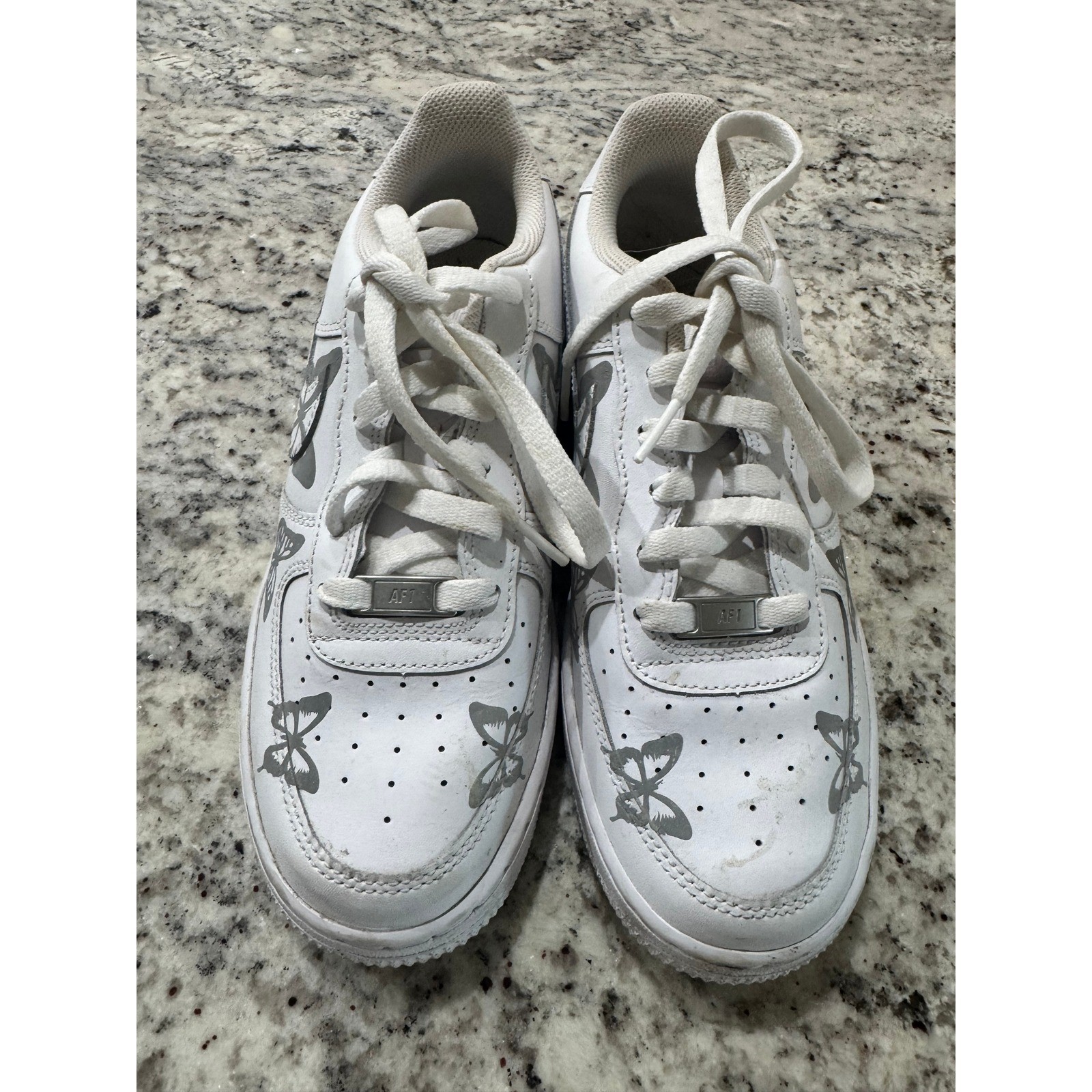 Nike Air Force 1 Low White Silver Butterfly Kids 6.5Y Womens 8 Sneaker