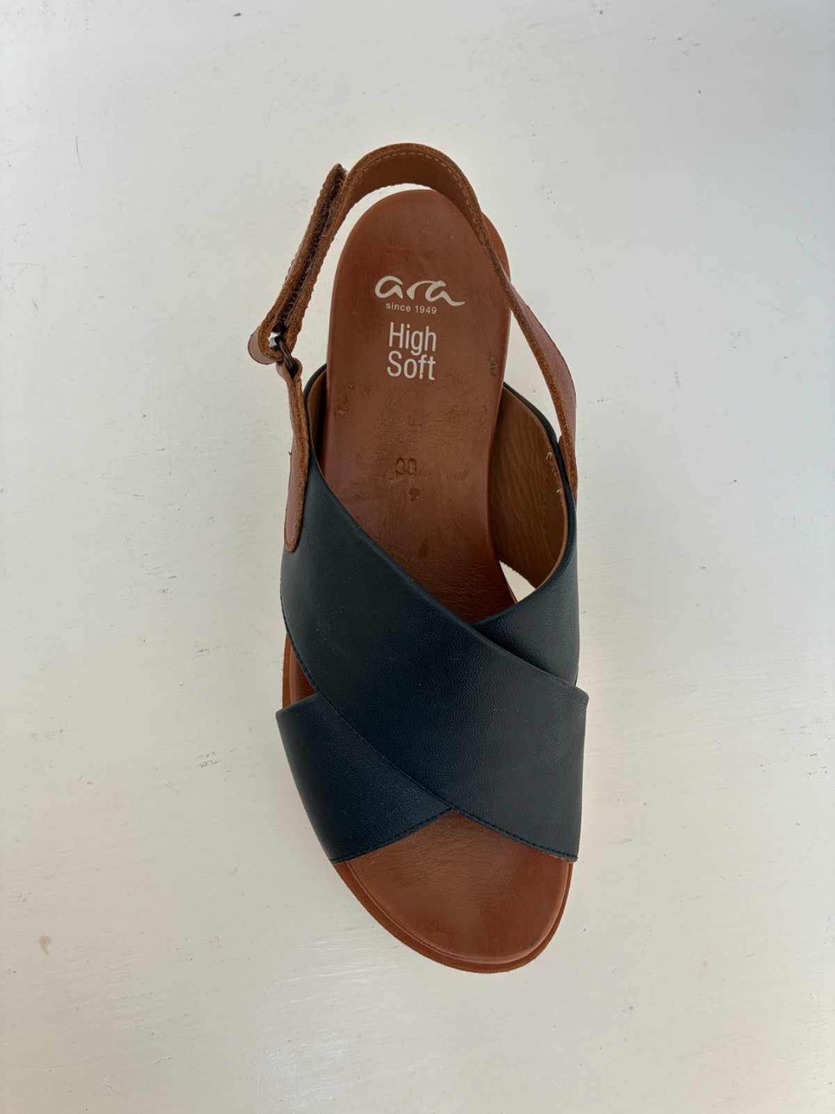 Ara Wedge Sandals Valencia Wedge Leather Navy Blue Sandals Nautical US 7.5 EU38