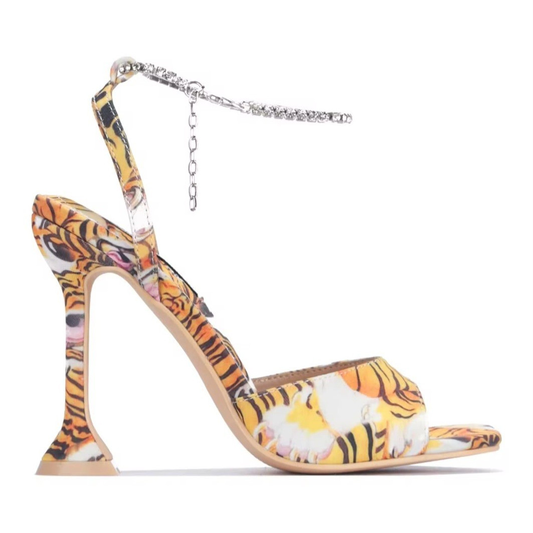 Cape Robbin Tiger Print Rhinestone Ankle Strap High Heel Sandals Women’s Size 8