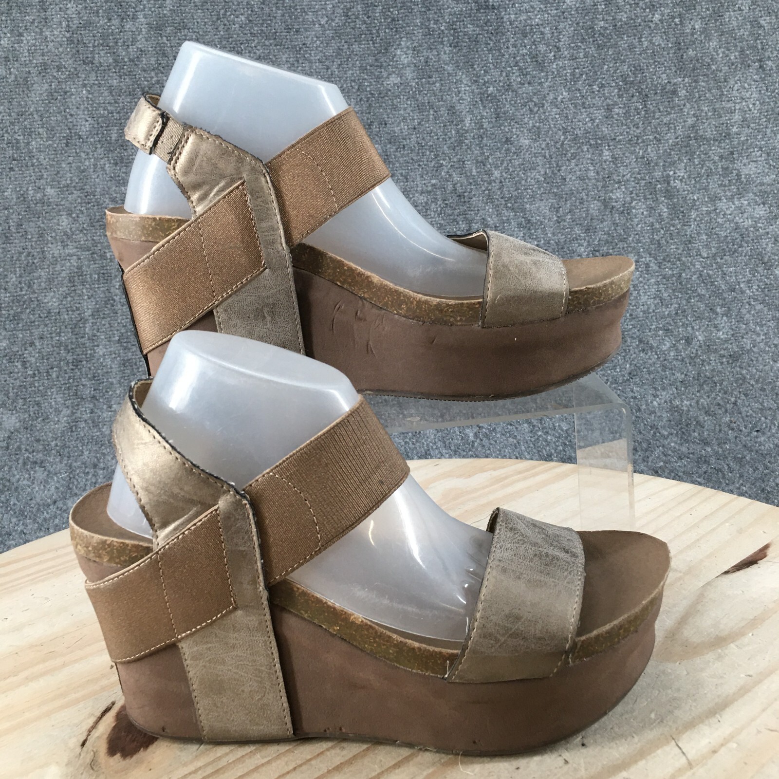 Conkys Pumps Womens 7 Beige Platform Wedge Heel Open Toe Casual Comfort Leather