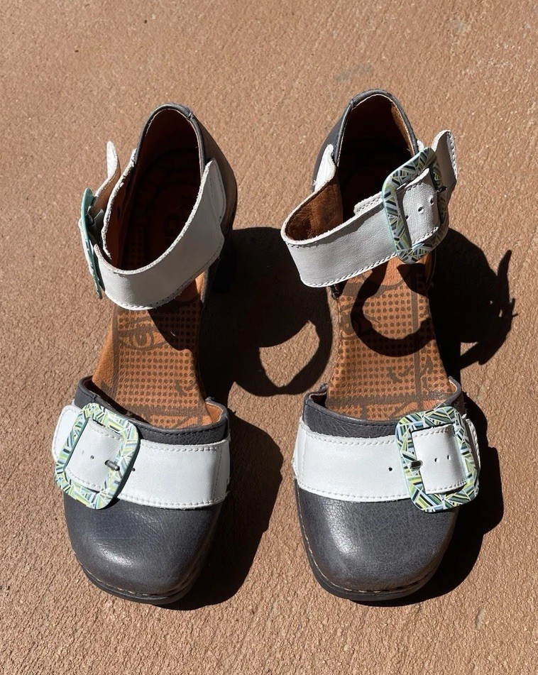 The Art Company Leather Mary Jane Grey Pump Shoes White Buckle Euro 39 US 8.5