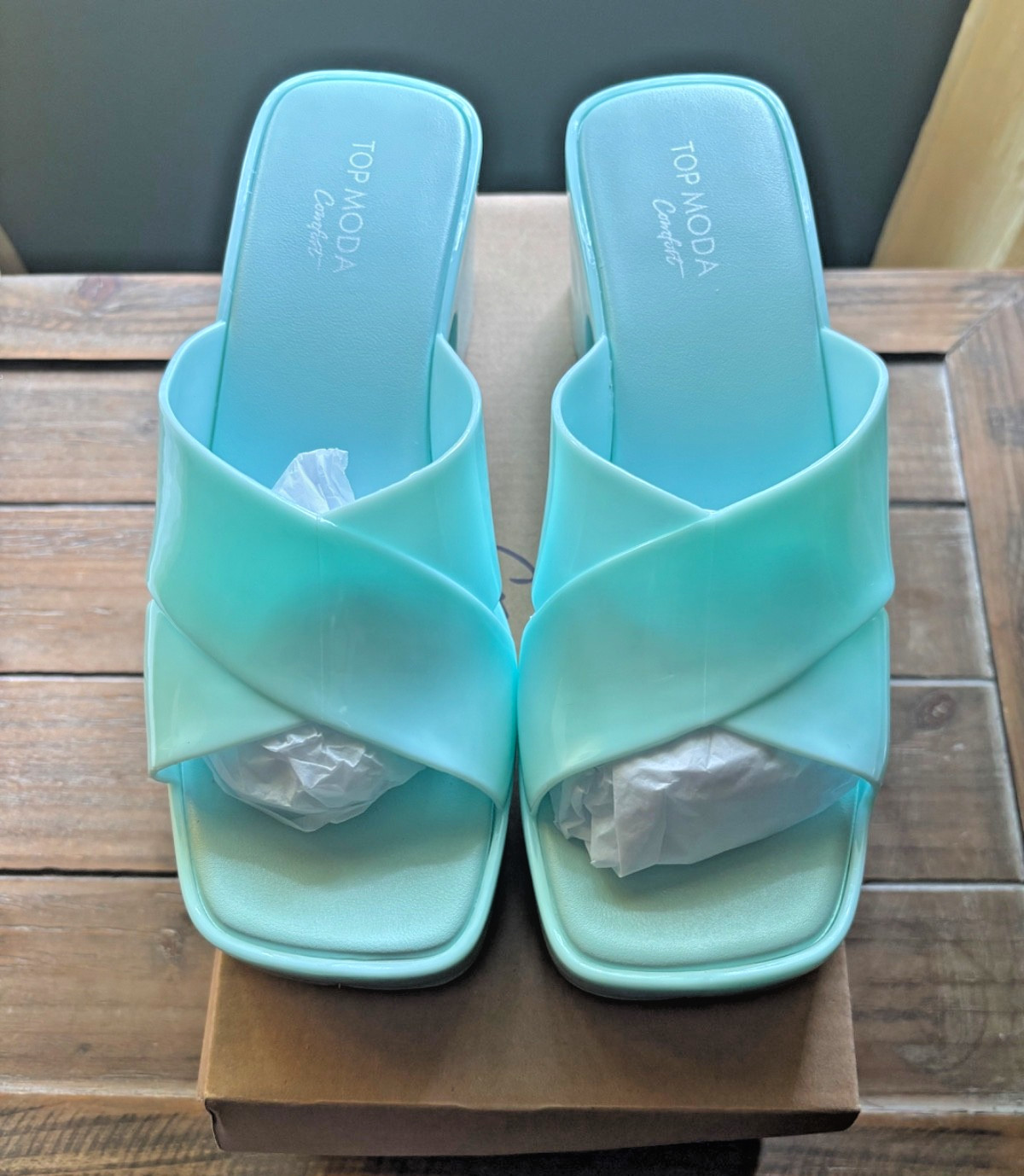 Top Moda Comfort Mint Color Tiana Chunky Heel Sandals Slides Women’s Size 9 NEW