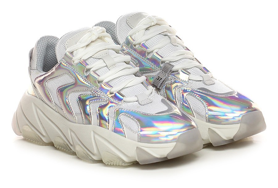 ASH Extreme Silver Metallic White Chunky Low-Top Sneakers EU 38 US 8