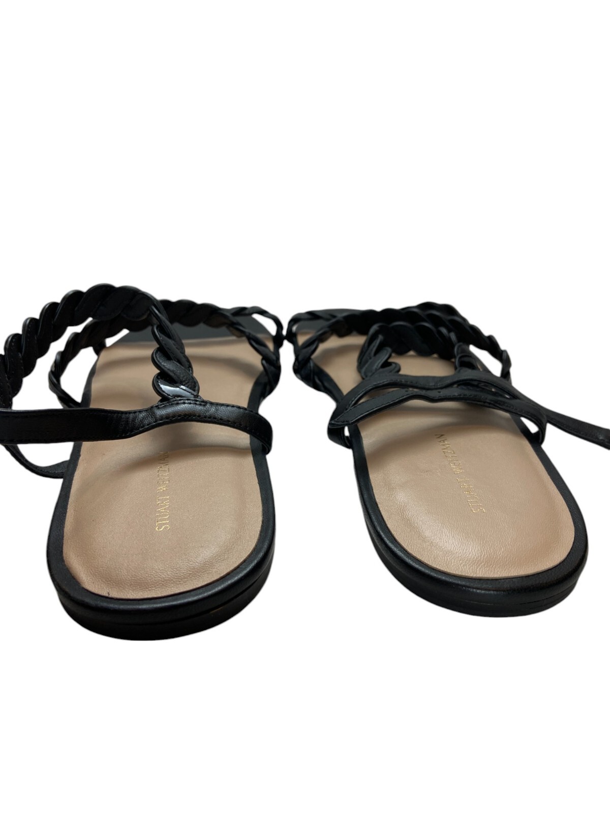 Stuart Weitzman Twistie Black Flat Leather Sandals Women’s US 11.5B NWOB