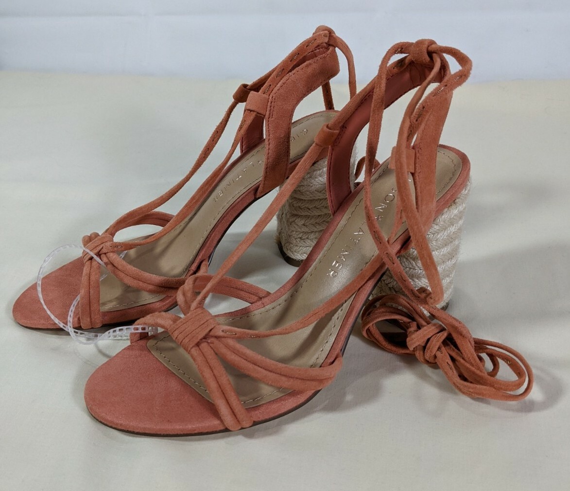 GIBSON*LATIMER Women’s Salmon Leather Ankle-Tie Block-Heel Sandals sz 6.5M NWOB