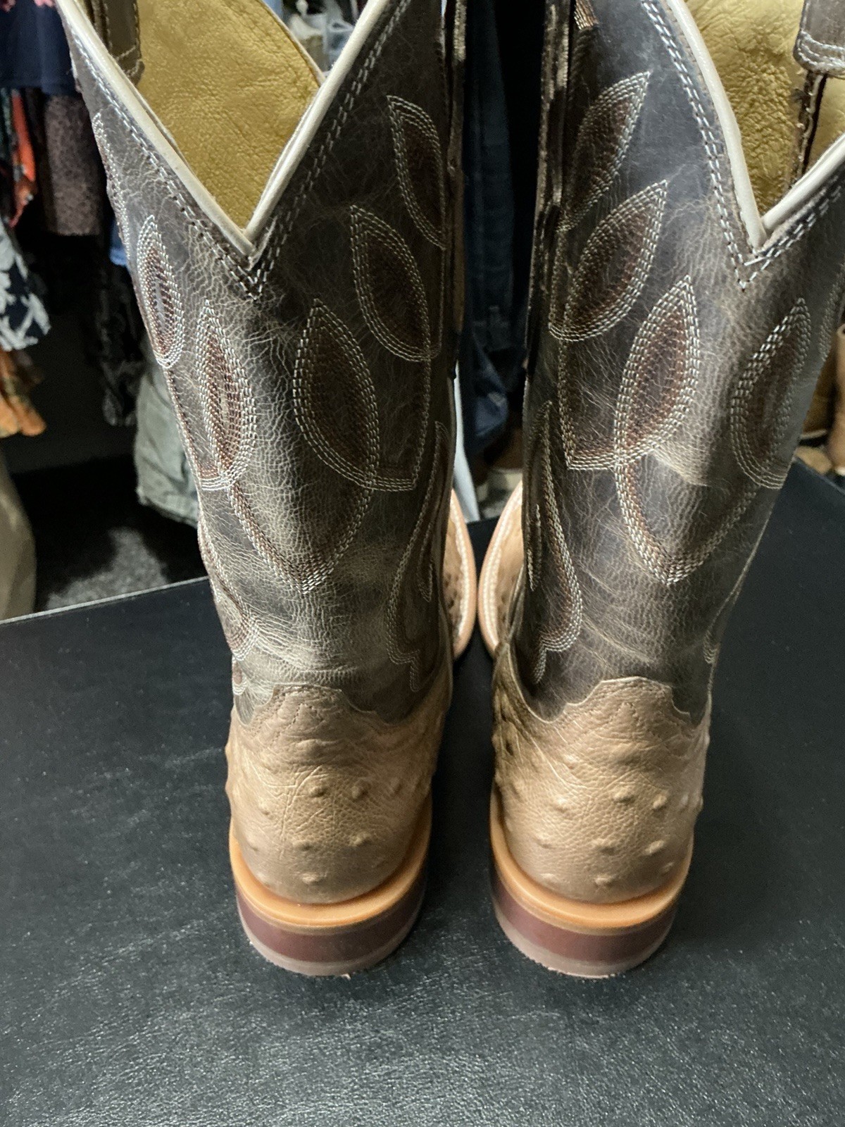 Tony Lama Requill Smooth Genuine Ostrich Western Boots Brown Women’s Size 9B NWT