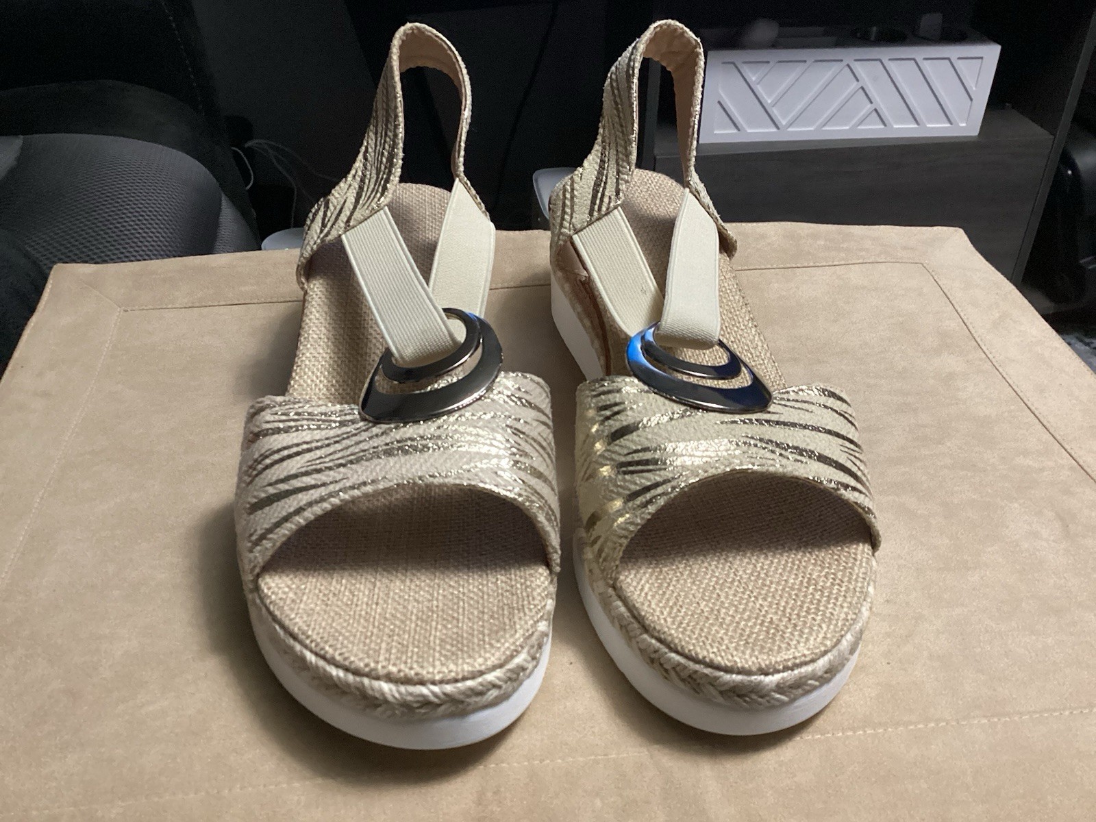 Tan And Gold Wedge Shoes Size 9