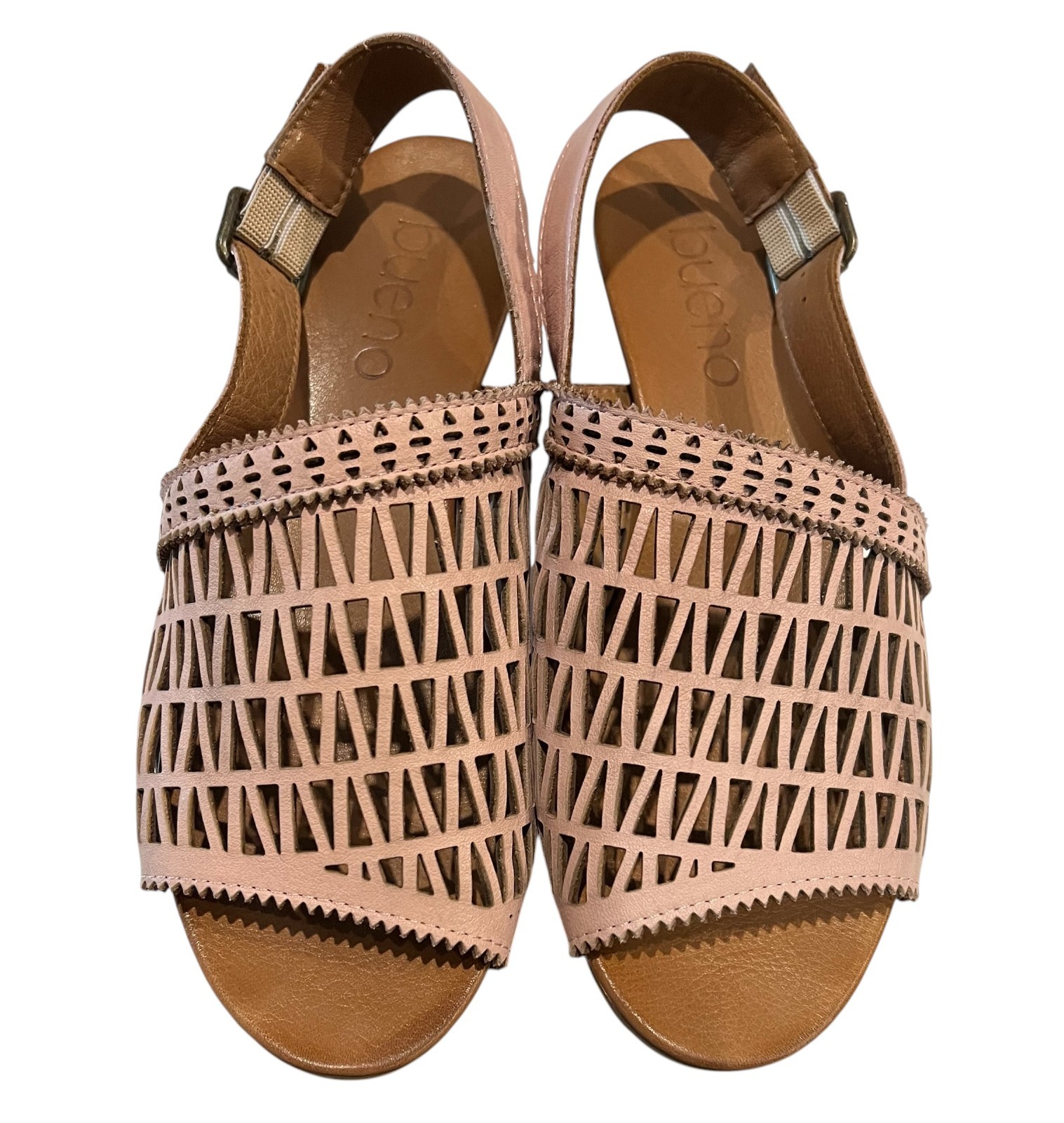 Bueno Lia Dusty Pink Laser Cut Leather Slingback Sandals 40 / 9.5 Heels Summer