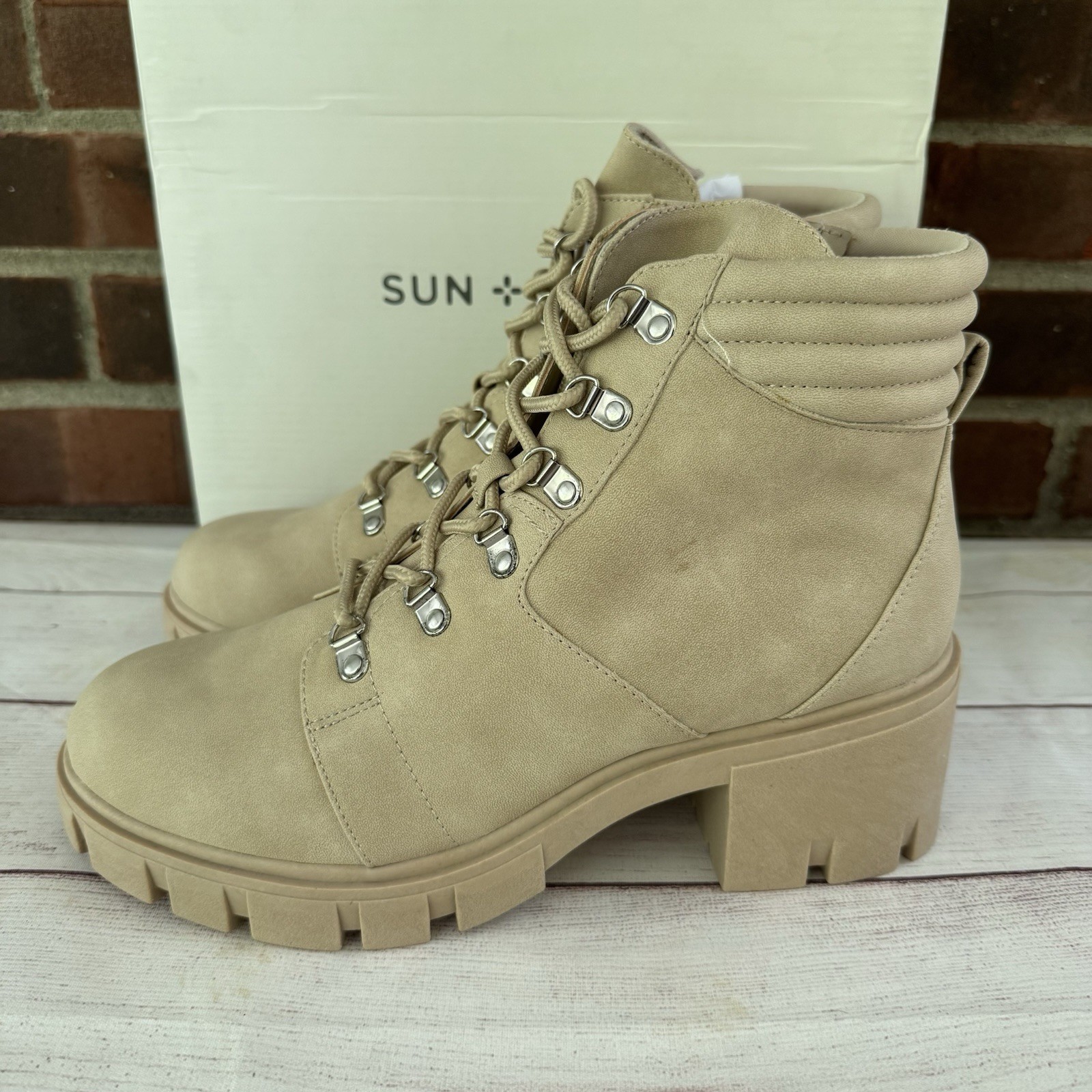 Sun + Stone Ruthee Sand Lace Up Military Combat Ankle Boots Women’s US 10 M NEW