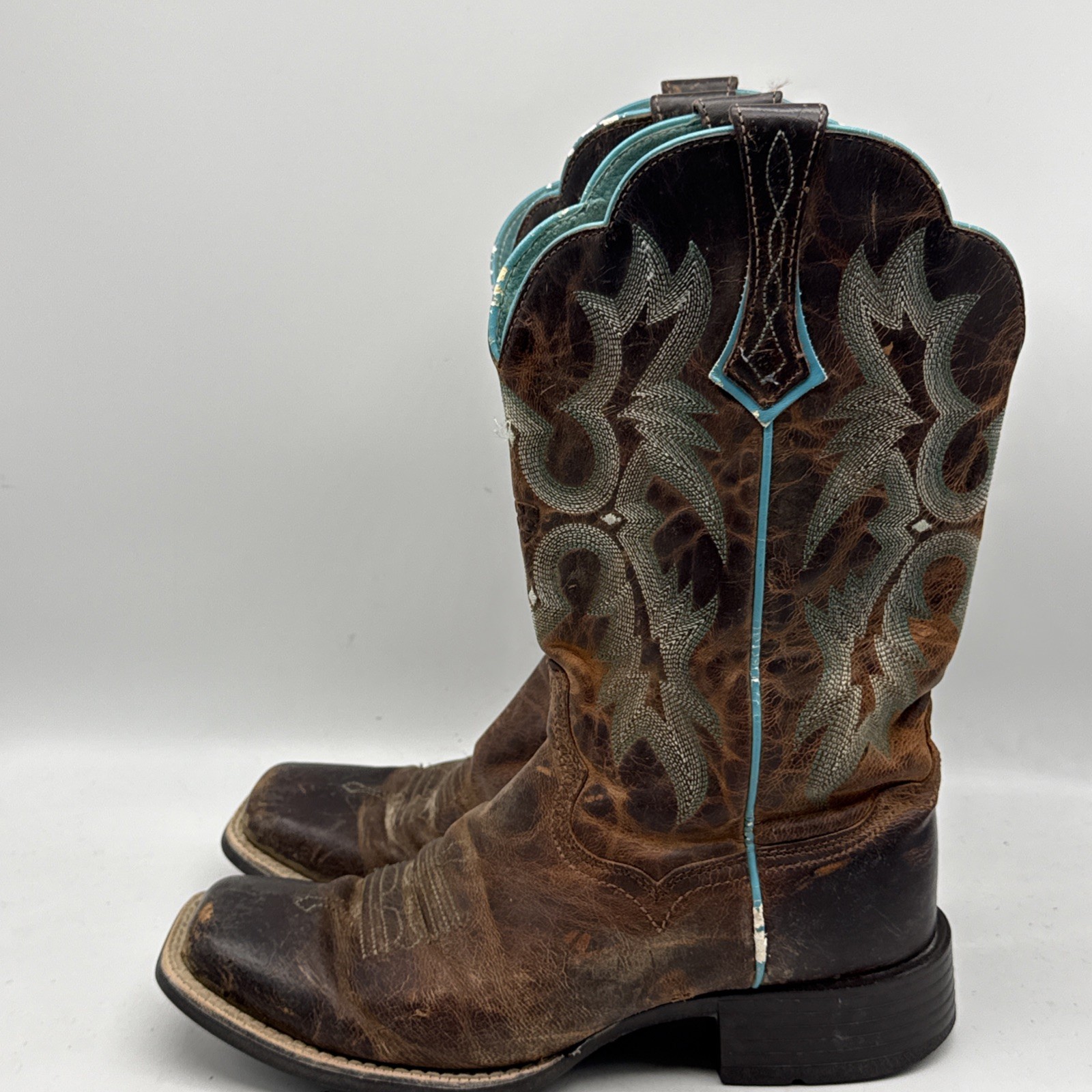 Ariat Cowboy Boots 7.5B Tombstone Brown Square Toe Rodeo Western
