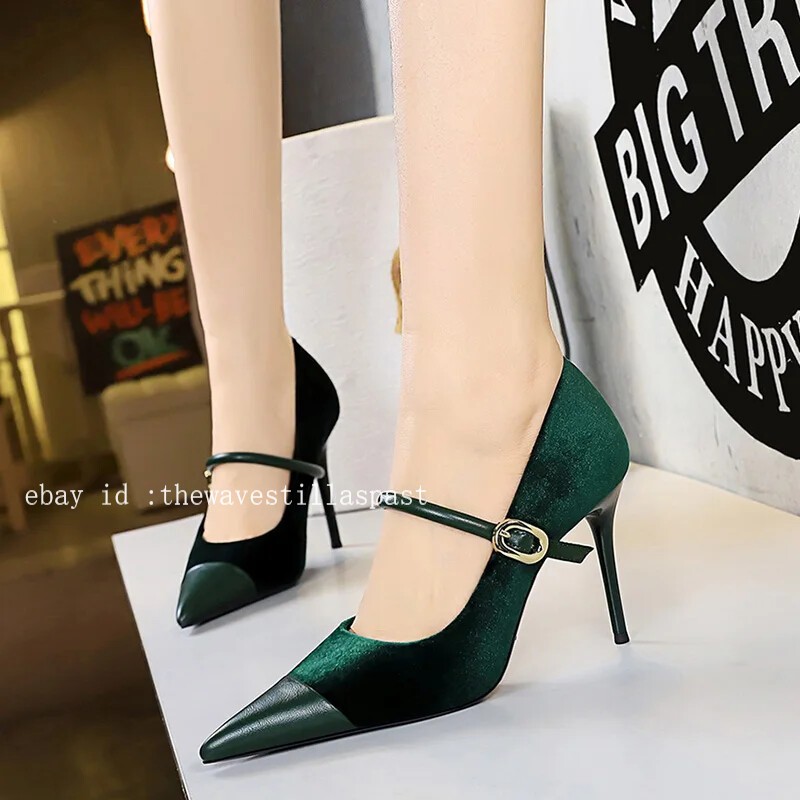 Women Pointed Toe High Heels Thin Heel Metal Buckle Stilettos Party Shoes Pumps