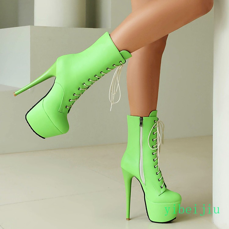 Women’s Stage High Heels Lace Up Ankle Boots Shiny Leather Platform Sexy Lady‘s