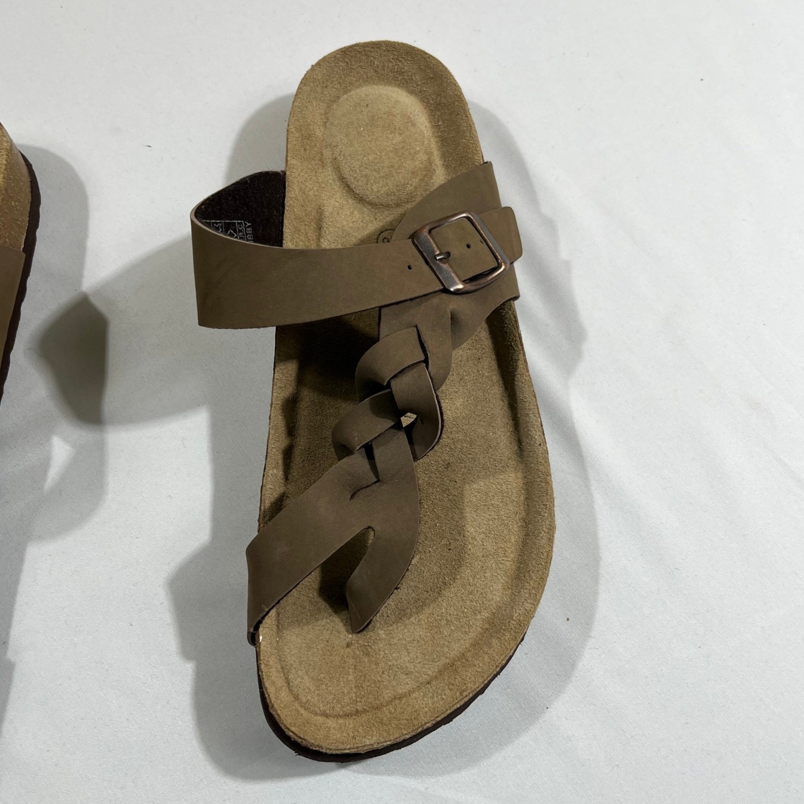 Cushionaire Libby Sandals Women 9M Brown Braided Cork Footbed Slide