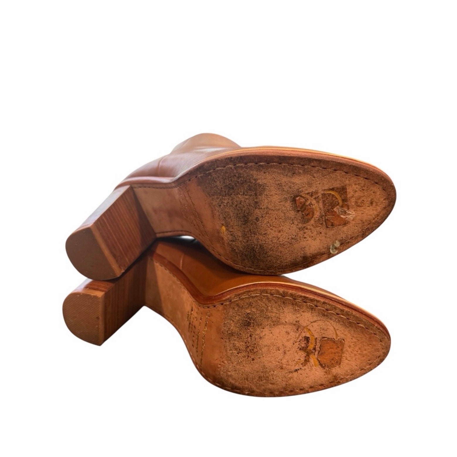 Ted Baker London Leather Ankle Boots Cognac Block Heel Booties US 8