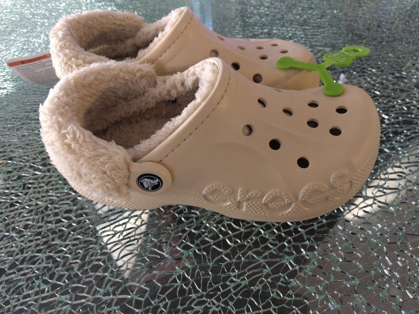 Crocs Baya Clog Beige Lined Fuzz Strap Women 6 men 4 NEW W/TAGS