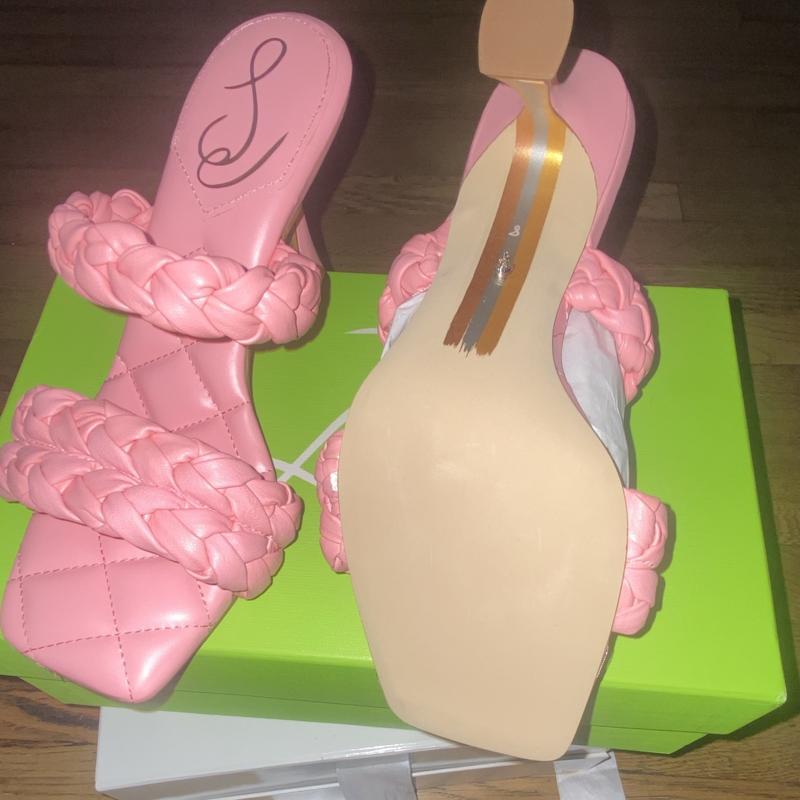 Sam Edelman Pink Braided Strap Spool Heel Square Toe Mule Heels US 8 M EU 38