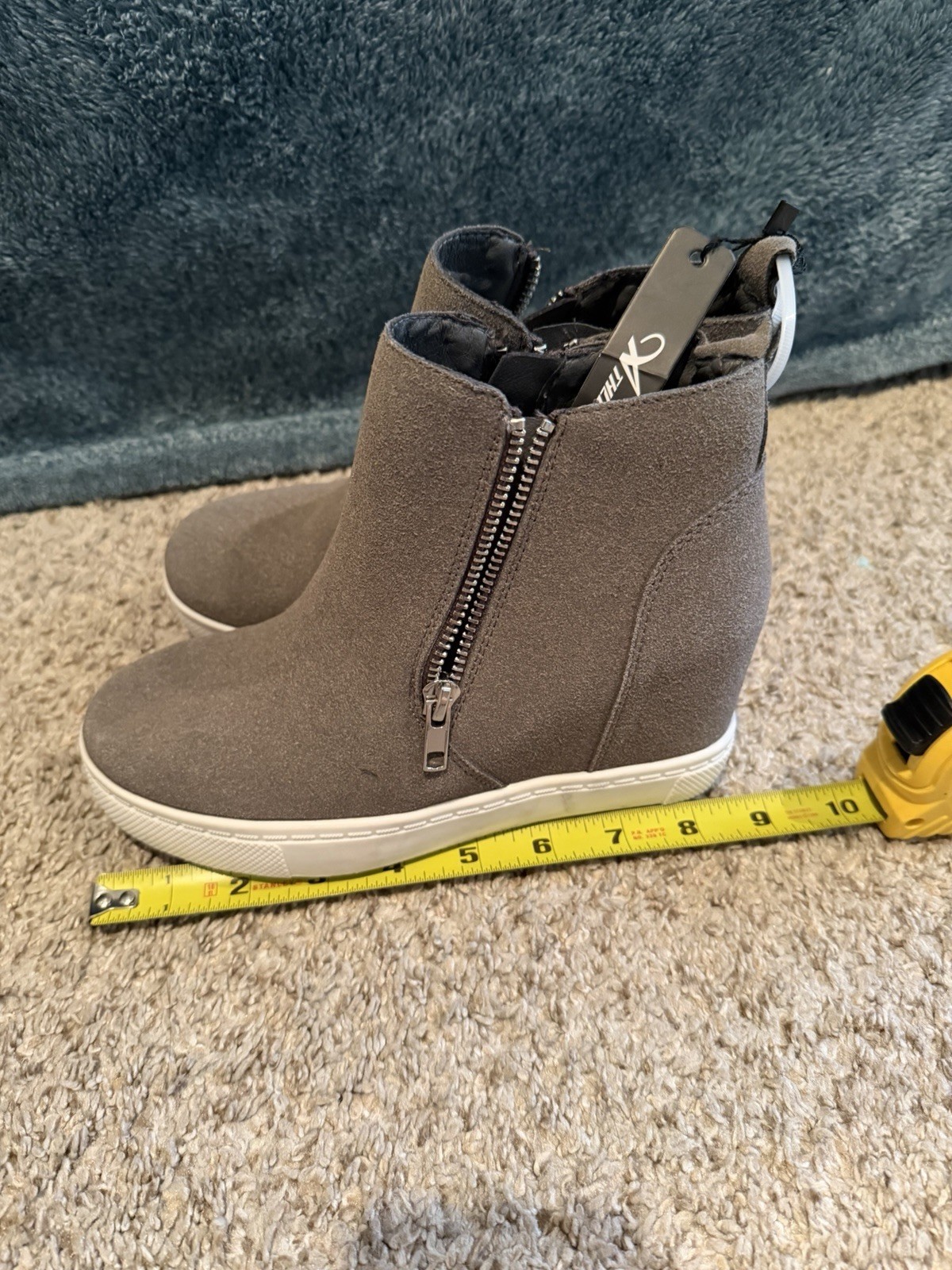 Athlefit Gray Wedge Bootie Sneakers Hidden Heel Platform Zip-Up Ankle Boots
