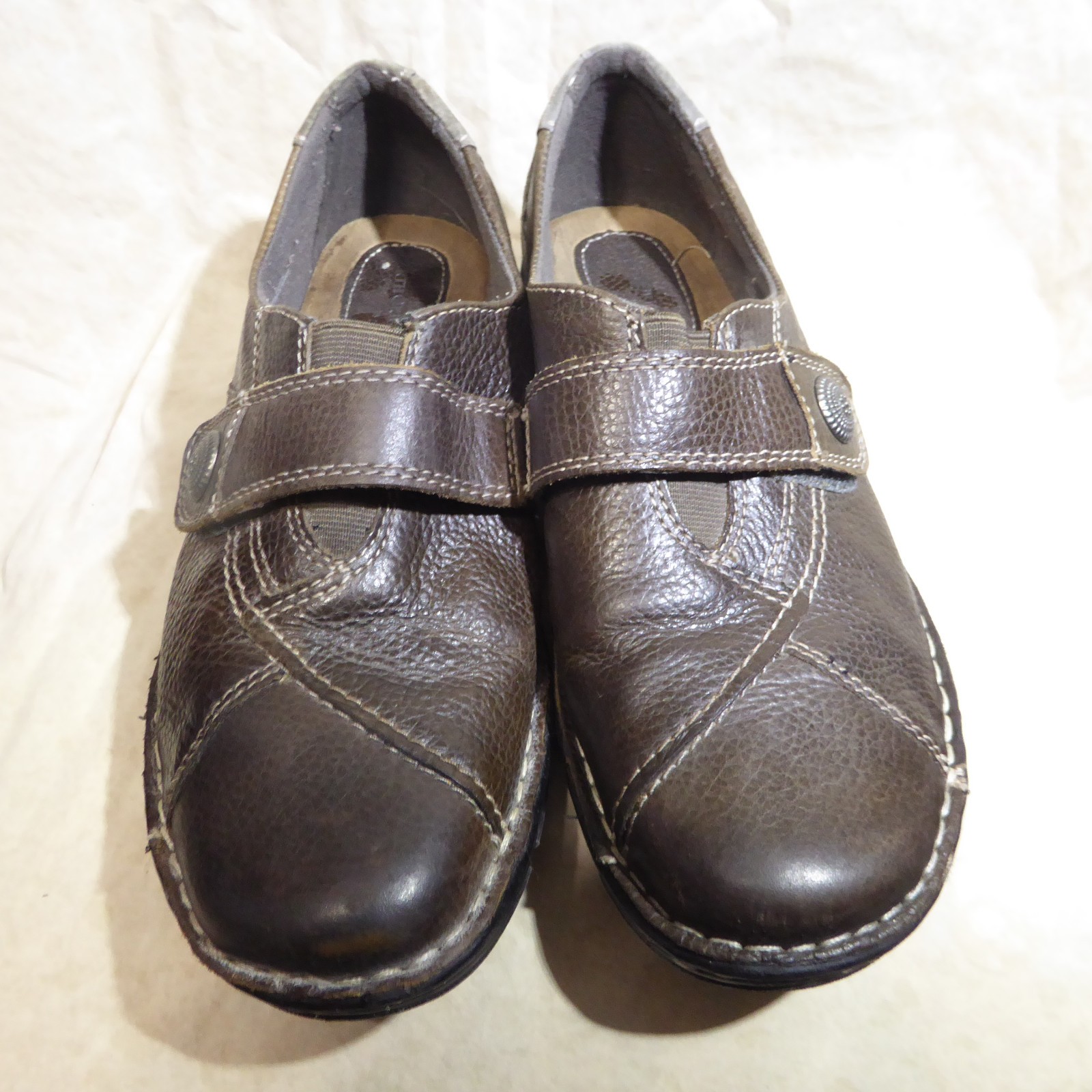 🩰 Earth Origins Monk Strap Clogs sz 10 M Rich Brown Leather; Stitched Details