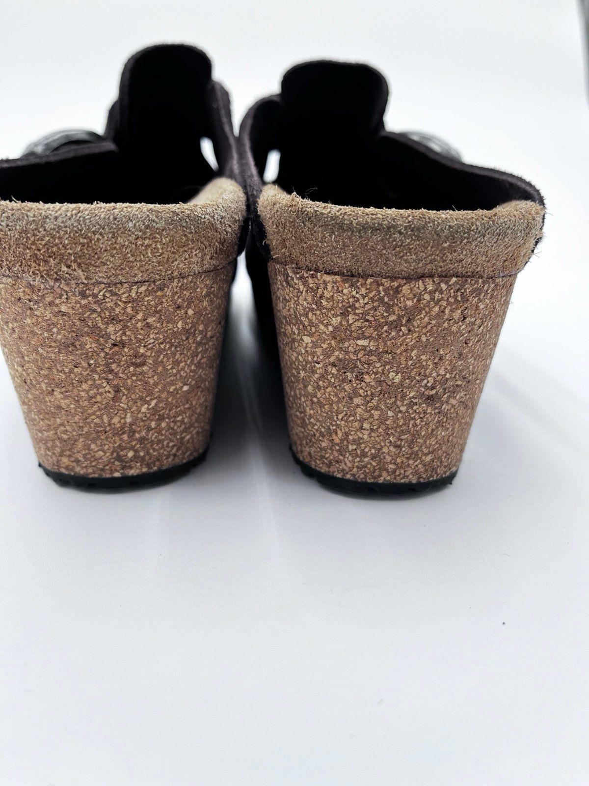 Birkenstock Papillio Fanny Suede Cork Wedge Clogs Dark Brown Size 39 8