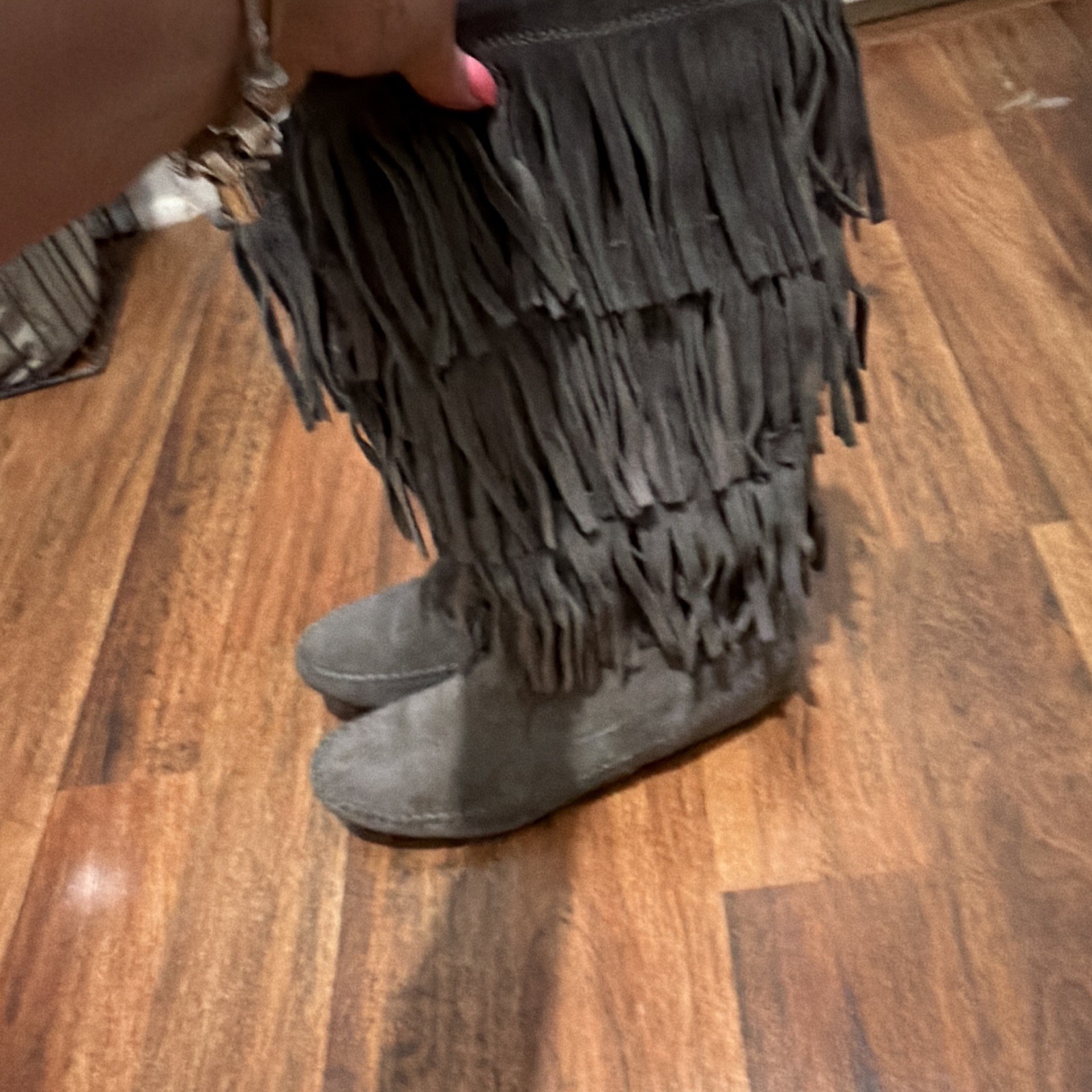 LC Lauren Conrad Gray Suede Western Mid-Calf Fringe Boots Round Toe Women’s 7