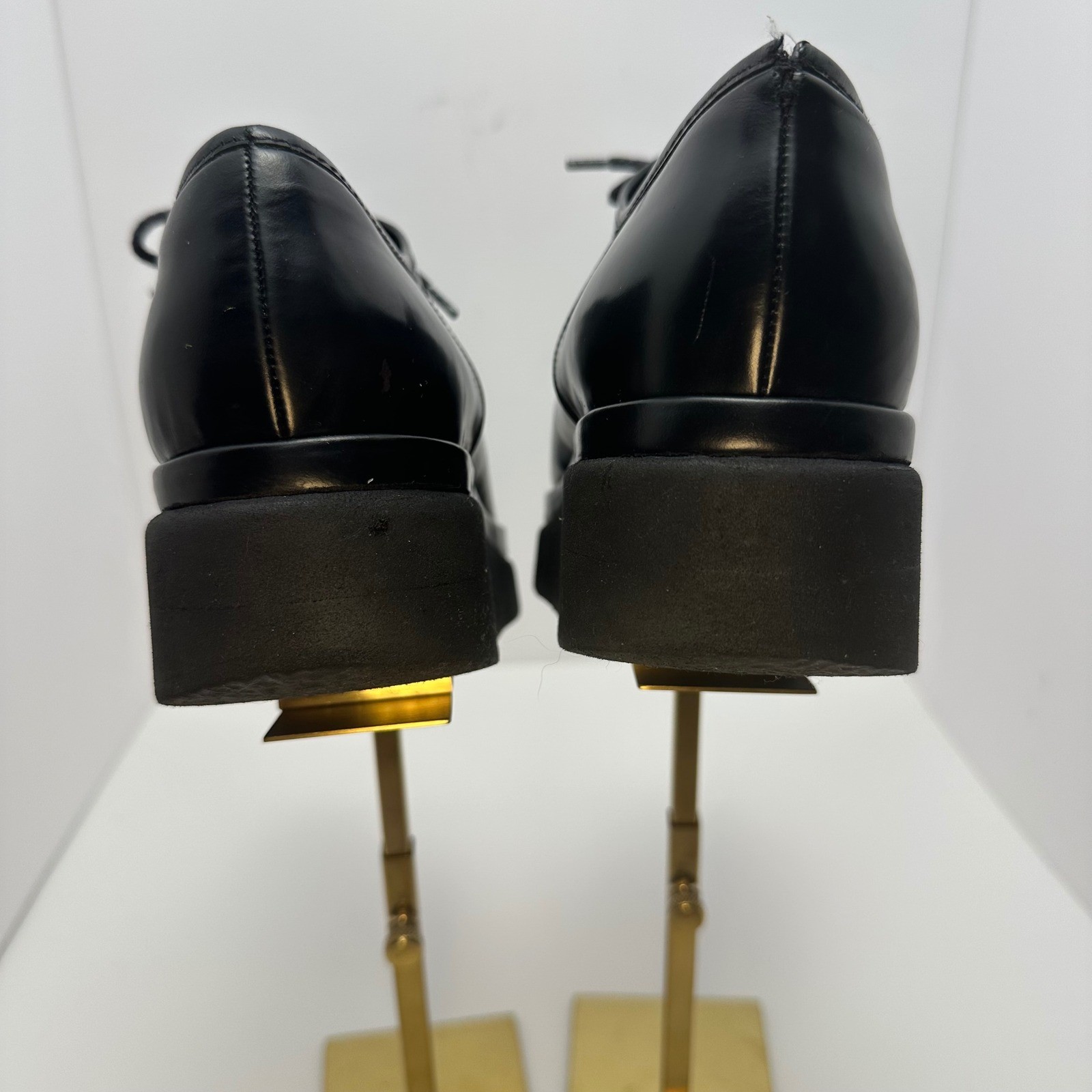 Sergio Rossi Black Leather Platform Oxfords Lace Up Shoes Italy Size 38.5