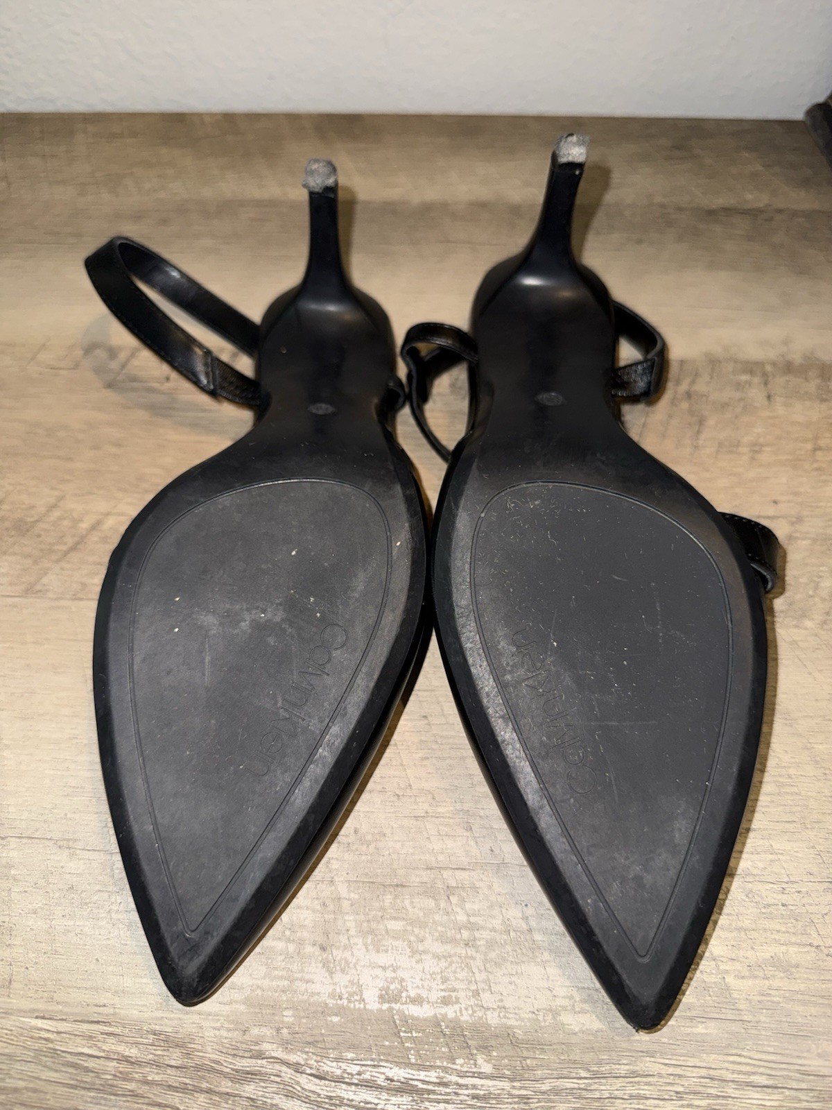Calvin Klein Womens Black Leather Slip On Slingback Pointed Toe Heels 9.5M