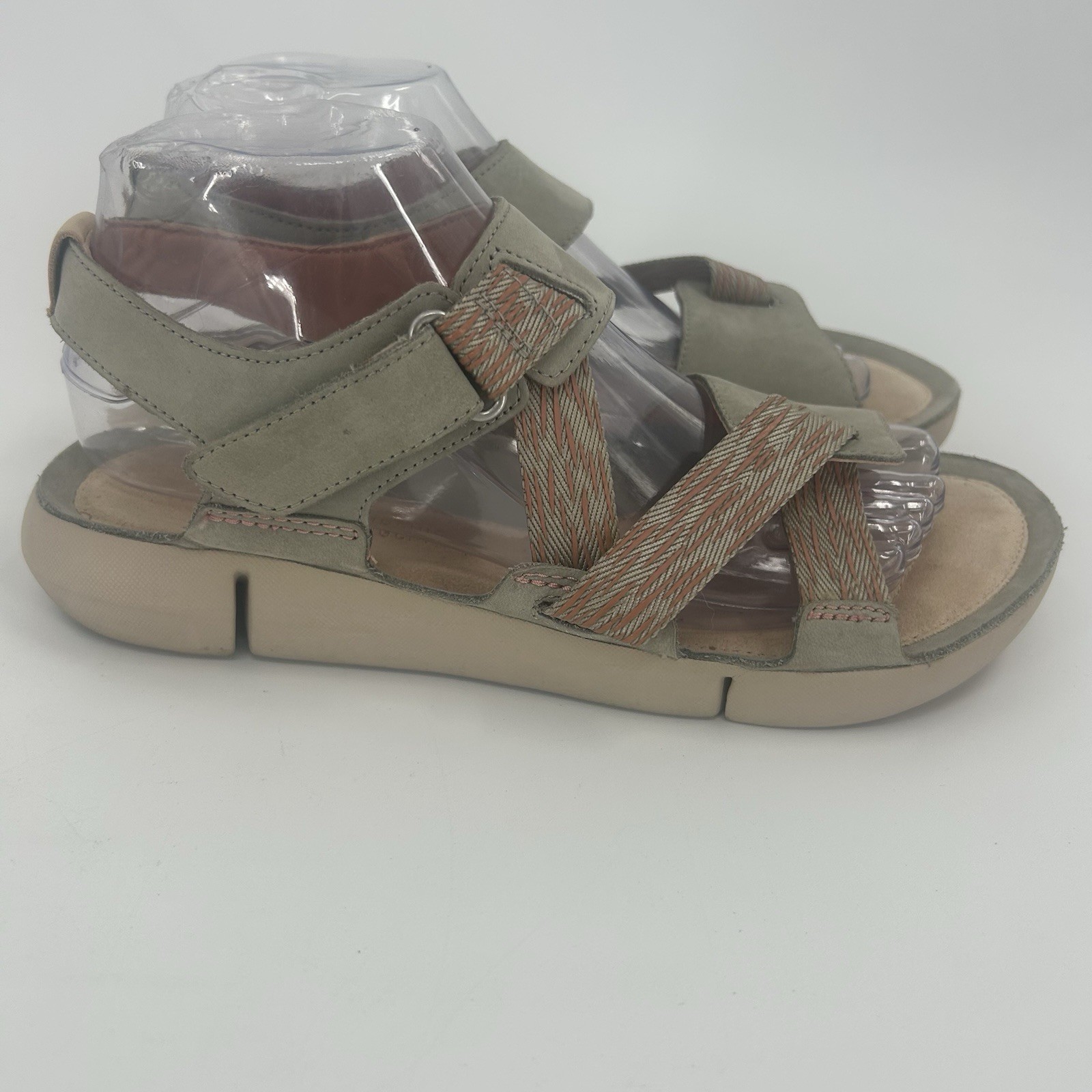 Clarks Womens Tri Clover Sandal Sage Green Nubuk Leather Sz 8.5 M Fast Shipping