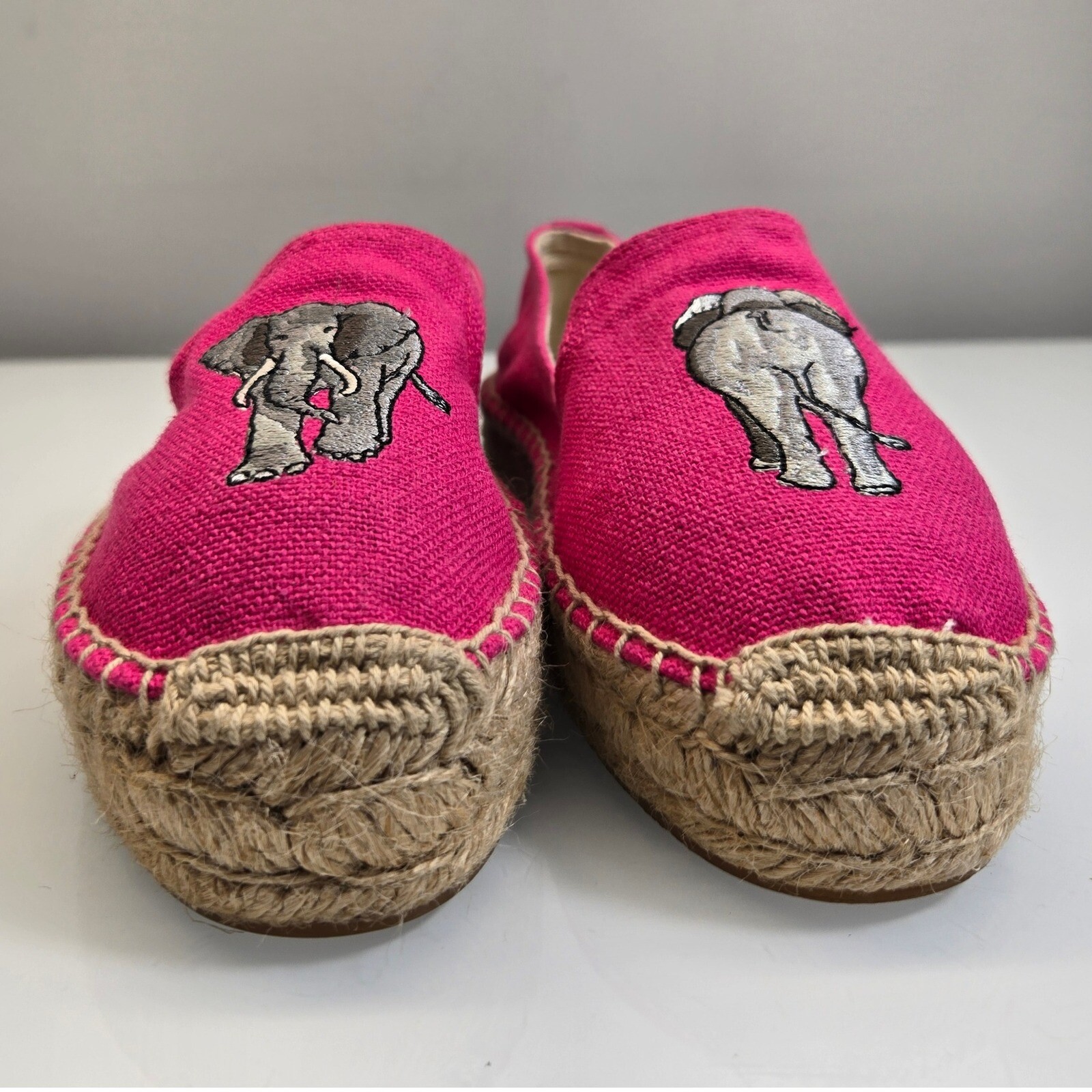 Soludos Revolve Espadrille Flats Women Size 7 Pink Elephant Smoking Slipper Fun
