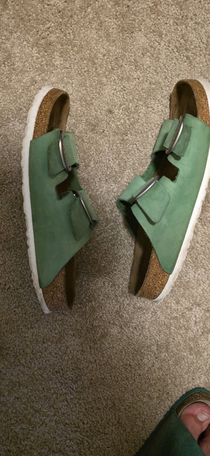 Birkenstock Women’s Green Leather Double Strap Slide Sandals Buckle US 9