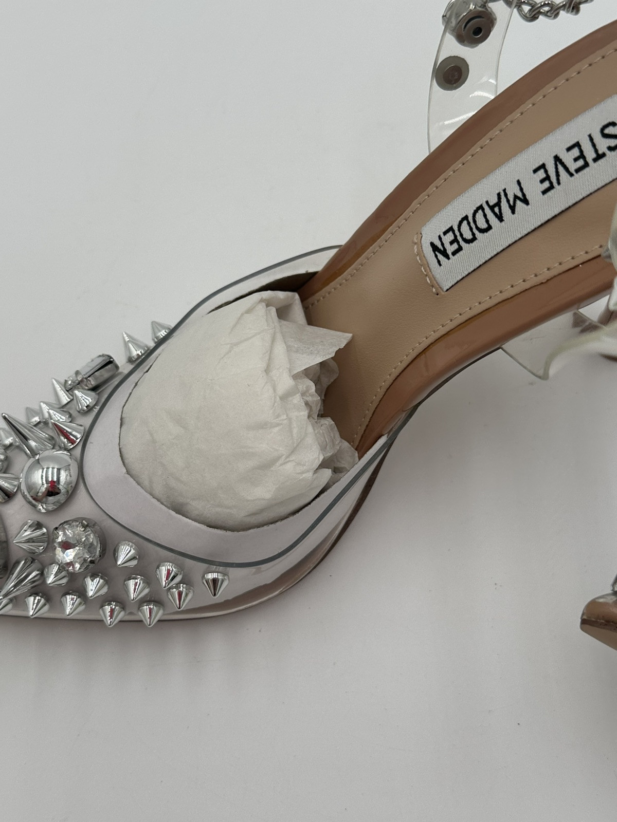 New Steve Madden Aware Clear Spike And Jeweled Heels Womens 5.5