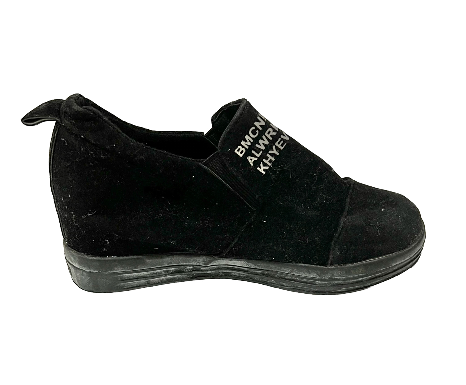 Letter Sneakers BMCNHFKGUR ALWREOYRSC Suede Slip On Wedge /Black/Size US6, CN38