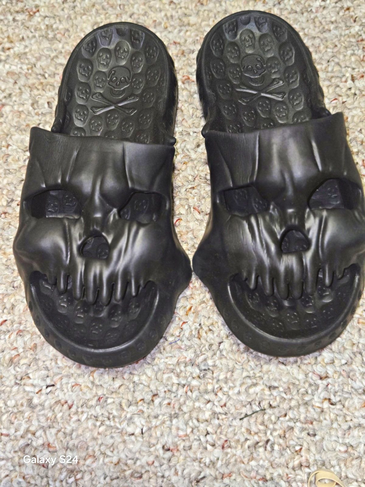 Black Skull Gothic Slide Sandals Slip-On EVA Foam Straps Unisex US 8.5