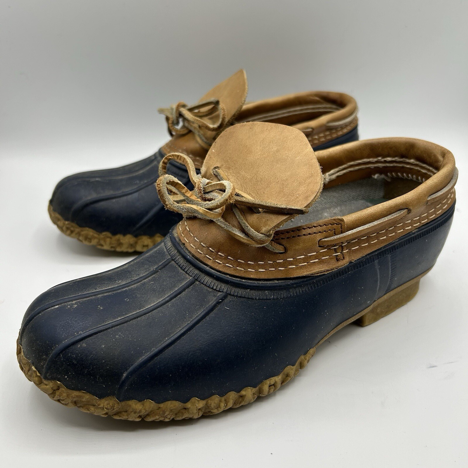 Vintage LL Bean Boot Rubber Mocs Duck Boot Women’s 7 Tan Leather Fisherman