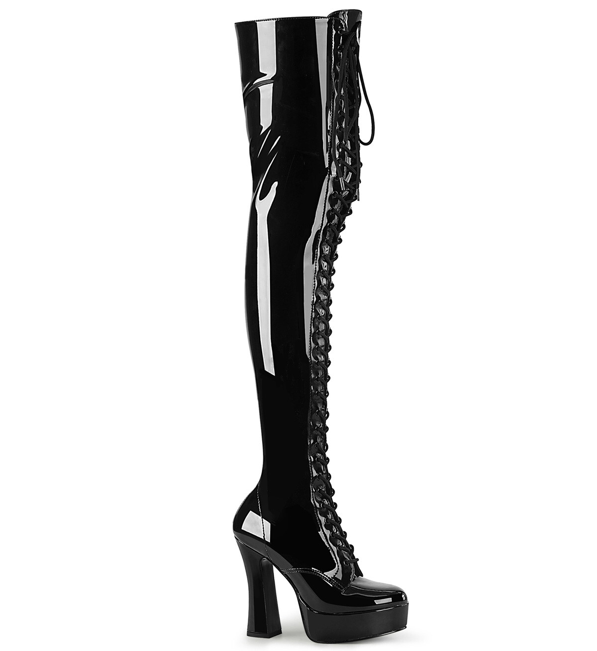 5″ Black Latex Platform Fetish Thigh High Over the Knee Mens Drag Queen Boots